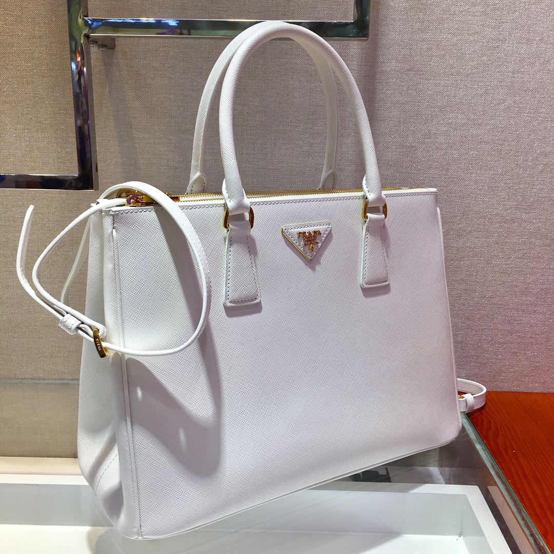 Prada Large Galleria Saffiano Leather Bag Tote Shoulder Bag White 1BA274